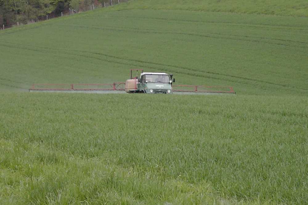 Willis U 900 beim spritzen er sagt es gibt nichts besseres als ein Unimog