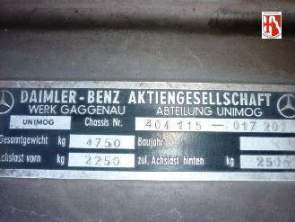 Unimog 404 Typenschild 1961